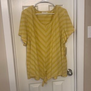 Plus size bell sleeve yellow and white stripe cotton blouse. 3X. New w tags!